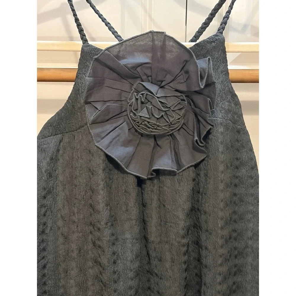 Hello Franki Girls Charcoal Gray Textured Rosette Halter‎ Dress Size 12 NWT